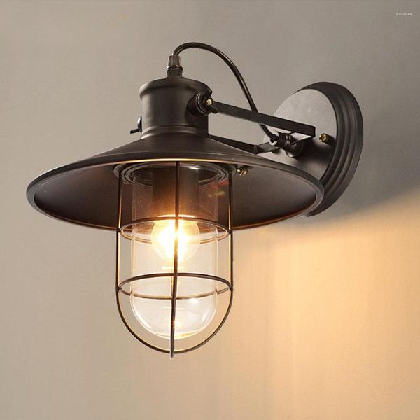 Wandleuchte Vintage Eisenkäfig Glas Lampenschirm Schwarz BH/Wohnzimmer/Café Innenbeleuchtung E27 LED-Leuchten