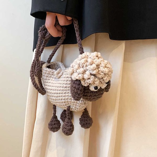 Borsa per bambini in lana fatta a mano New Cute Cartoon Little Lamb Knitted Zero Wallet per ragazzi e ragazze Borsa a tracolla singola 230731