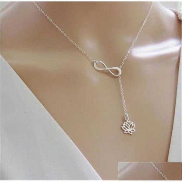 Colares com Pingente Infinito Colar Jóias Moda Oito Elegante Flor de Lótus Feminino Charme Elo Corrente Gargantilha Para Menina Senhora Ouro Sier D Dhuzq