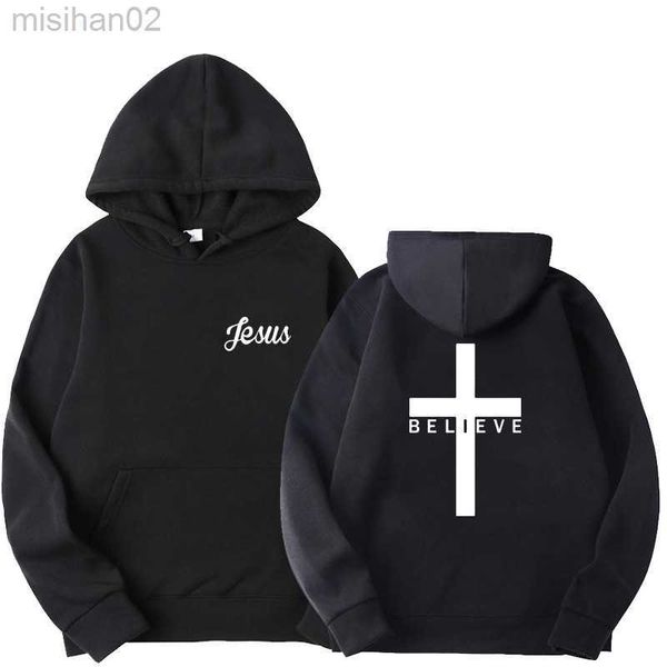 Moletons com capuz masculinos Believe Cross Jesus Printed Hoodies Moletom com capuz com cordão Tops Harajuku Primavera Outono Streetwear com capuz Sportwear HKD230731