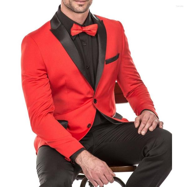 Abiti da uomo 2023 Slim Fit Costume Homme Formale Rosso Per Uomo Matrimonio Sera Festa 2 Pezzi Prom Smoking Custom Made Cerimonia Masculino