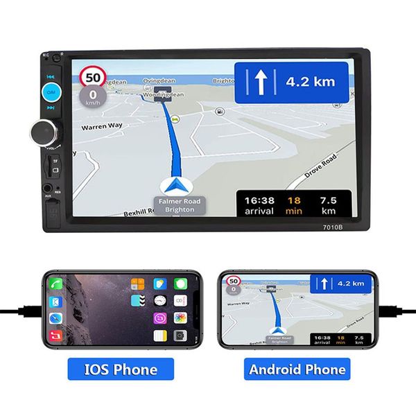 AHOUDY Auto-Video-Stereo, 7-Zoll-Doppel-DIN-Automonitor mit FM-Multimedia-Radio, MP5-Player, Rückfahrkamera, CarPlay, Android, AutoSupport2294