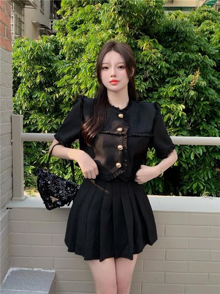 Vestidos de trabalho Mulheres temperamento xiao xiang feng rosa borla preto tassel de retalhos