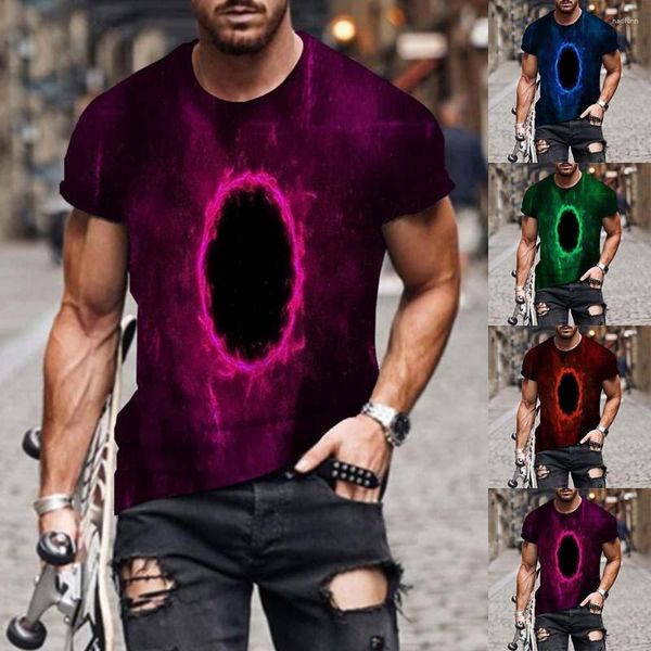 Camisetas Masculinas Moda Masculina 3D Print T-Shirt Summer Respirável Gola Redonda Casual Manga Curta Muscle Tops Blusa Tee