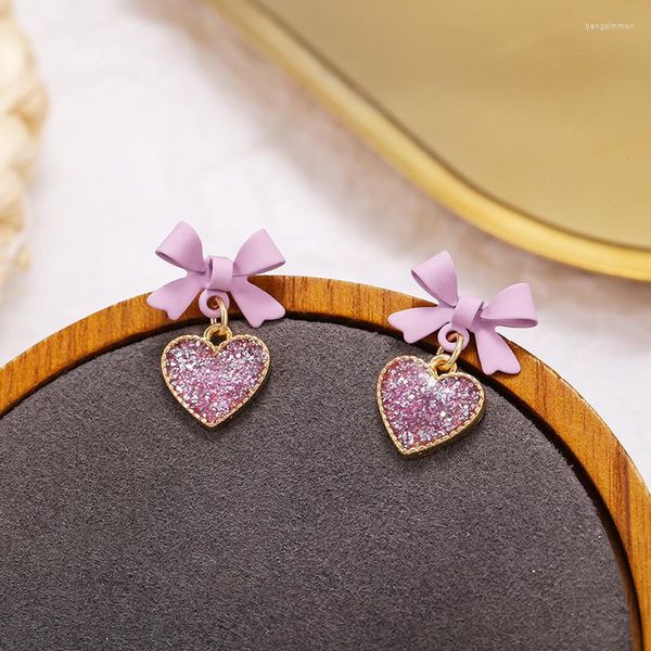 Brincos Stud Coreano S925 Silver Needle Ear Rings Simple Purple Love Drop Fabricantes de Jóias Atacado