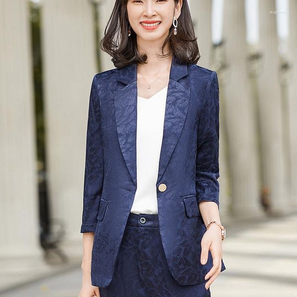 Ternos Femininos Moda Casual Blazer Jaqueta Feminina Manga Comprida Azul Trabalho Estilos de Uniforme de Escritório Roupas de Negócios