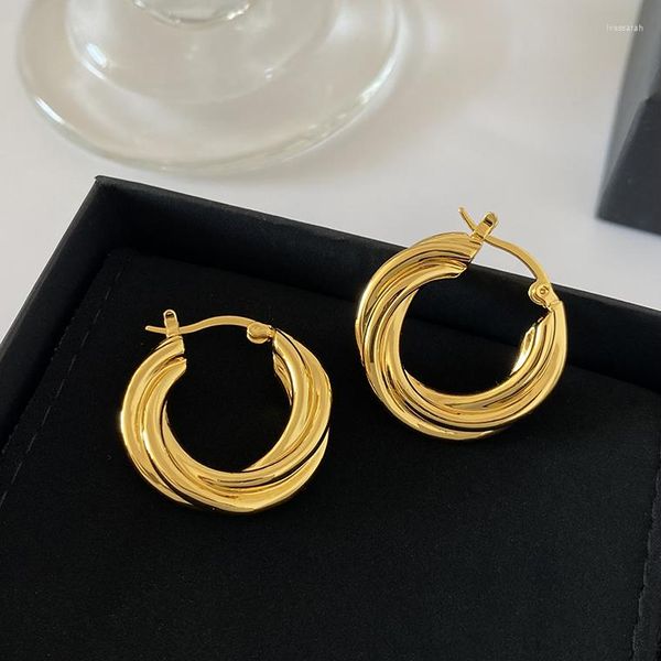 Orecchini pendenti Trendy Gold 18K Twisted Smooth Circular Hoop Luxury Women Designer di gioielli Party