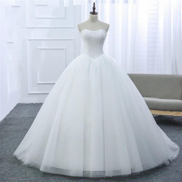 2018 Semplice abito da ballo economico Abiti da sposa Sweetheart Top Abiti da sposa in pizzo New Court Train Abito da sposa Robe De Mariage Vestido344S