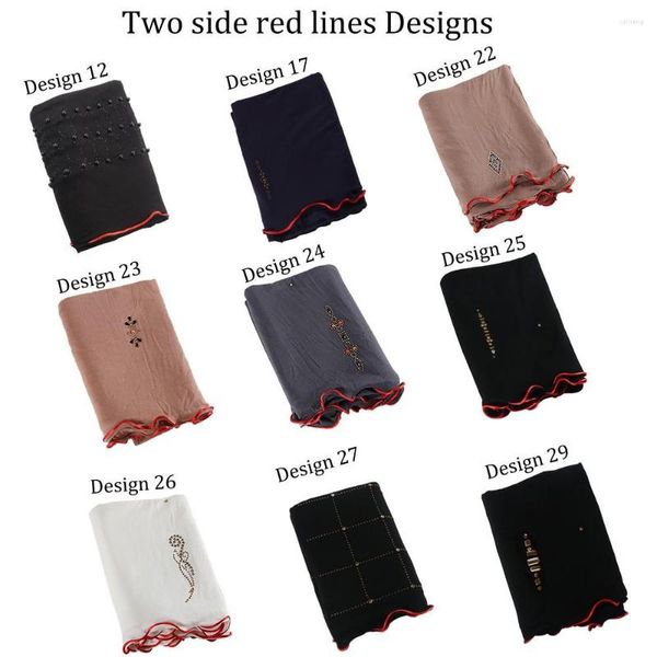 Cachecóis Chegada 2 Lados Red Line Mix Design Stretchy Tecido Jersey Impressão Cachecol Com Pedras Para Mulheres Muçulmanas Holandesas