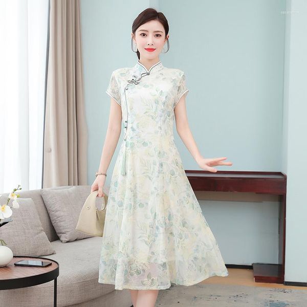 Vestidos casuais 2023 roupas bonitas melhoradas para o verão de 2023 estilo chinês vestido cheongsam em palavra A longa temperamento feminino