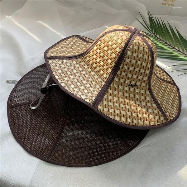 Chapéus de aba larga respirável feminino dobrável chapéu de palha moda portátil rattan unissex anti-ultravioleta boné panamá masculino pesca guarda-sol