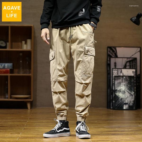 Calças Masculinas Cargo Calças de Moletom Casuais Masculinas com Cordão Multi-bolsos Calças Oversized Streetwear Harém Jogger Masculino Atacado