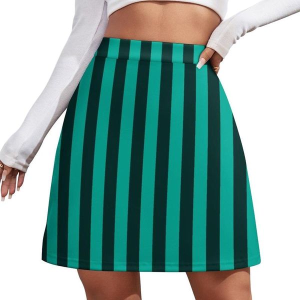 Saias Saia Verde Listrada Verão Linhas Pretas Estampadas Estética Casual Linha A Kawaii Mini Mulher Grandes Roupas Skort