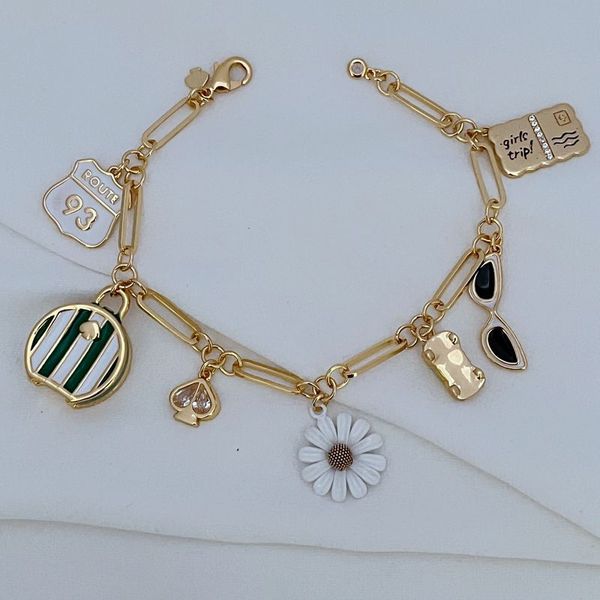 Bracciali Real 18K Gold Plated Daisy Car Occhiali Bracciale a catena Gioielli Lettera regalo di nozze all'ingrosso con sacchetto per la polvere gratuito