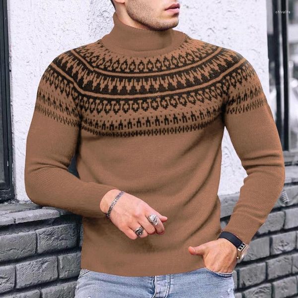 Мужские свитера Slim Fit Turtleneck Мужчины Осень Зимние винтажные винтажные рисунки с длинным рукавом вязание джампер для мужского модного свитера