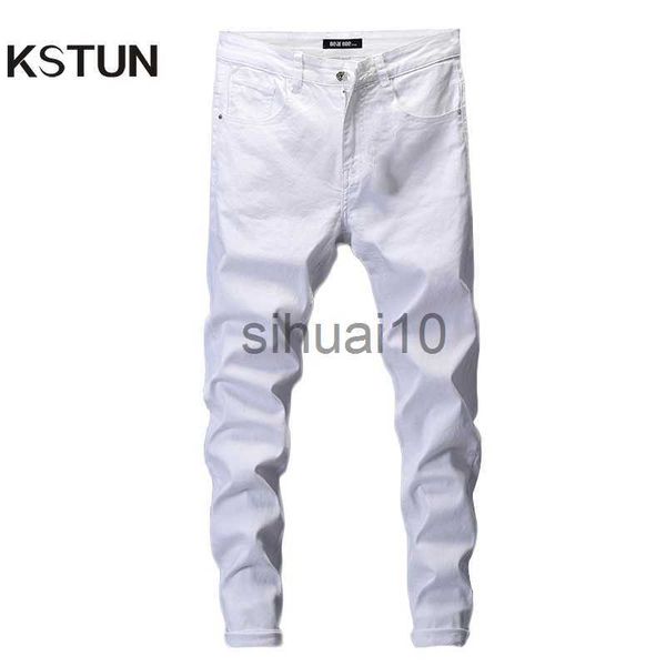 Jeans Masculino Jeans Skinny Masculino Branco Sólido Jeans Masculino Marca Stretch Casual Masculino Fashion Calças Denim Casual Yong Boy Dents Calças Masculinas J230728