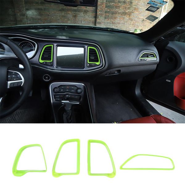 Anel de ventilação de ar condicionado do console central ABS verde para Dodge Challenger 2015 tomada de fábrica acessórios interiores do carro229k