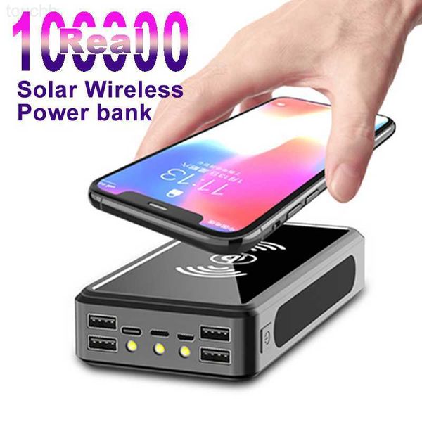 Handy-Powerbanks, kabellos, 30.000 mAh, tragbares Schnelllade-Solar-Powerbank, 4 USB-Reise-Externer Akku für iPhone, Xiaomi, Samsung L230731