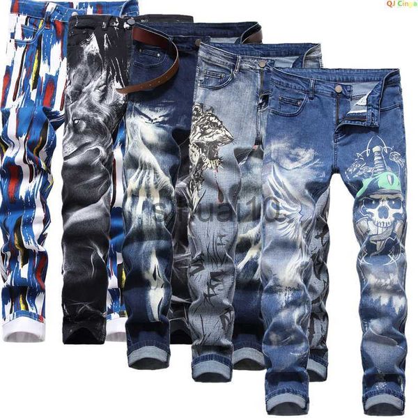 Jeans da uomo Taglie forti Jeans da uomo Pantaloni in denim elasticizzato con stampa digitale 3D Blu Pantaloni bianchi neri Pantaloni da uomo alla moda 28-34 36 38 40 42 J230728