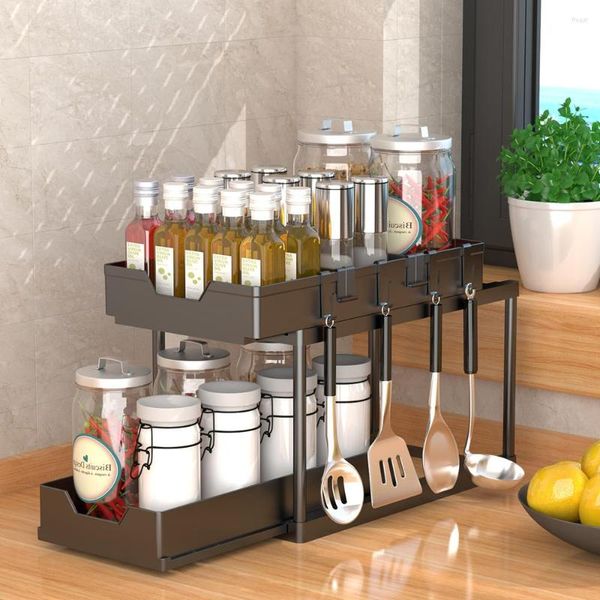 Rack de armazenamento de cozinha Organizador Banheiro Prateleira de escritório Gadget Comida Acessórios diversos Tipo removível de 2 camadas Casa