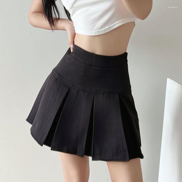 Röcke Hohe Taille Frauen Plissee Sommer Mode JK Mini Koreanische Schuluniform Schwarz Grau Reißverschluss Schlanke Mädchen