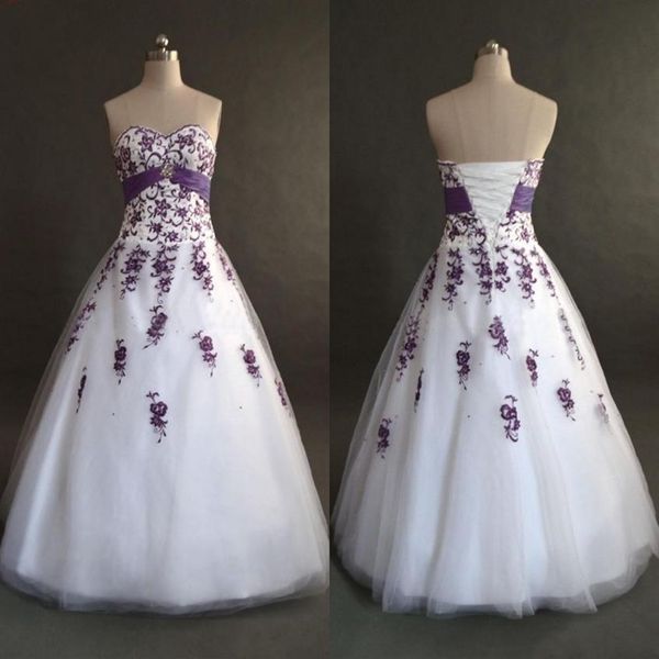 Высокие и фиолетовые свадебные платья от китайской мимолеты Necline Exquisite Machine Emelcodery A-Line Corset Bridal Howns258E