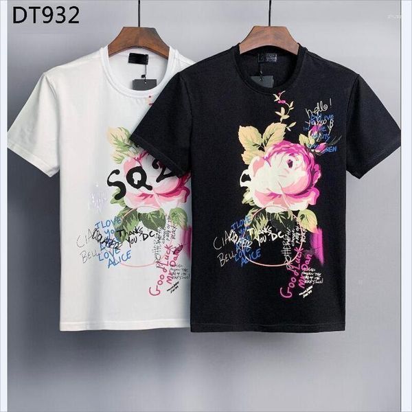 Männer T-shirts Blume Doodle Brief Druck Stilvolle Baumwolle Sommer Top Paar Outfit Hemd Für Männer Italienisch DT932 #