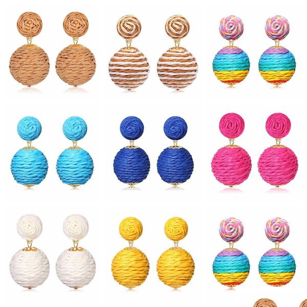 Ohrstecker Bast-Ohrring Boho handgefertigt St Rattan Tropfen geometrische Laterne baumeln Ohrringe für Frauen Mädchen Sommer Strand Jewe Dhgarden Dhsva