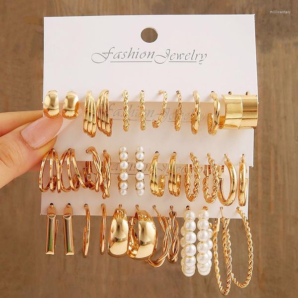 Brincos de argola 6 pares de conjuntos de argolas de pérola para mulheres moda 2023 vintage piercing jóias lotes ouro prata cor acessórios de orelha