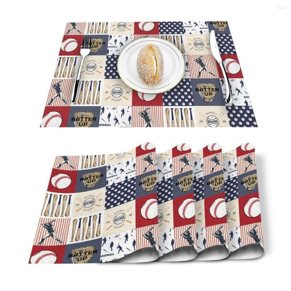 Caminho de mesa 4/6 pçs conjunto de tapetes de beisebol esportes vermelho branco azul impresso guardanapo acessórios de cozinha festa em casa jogos americanos decorativos