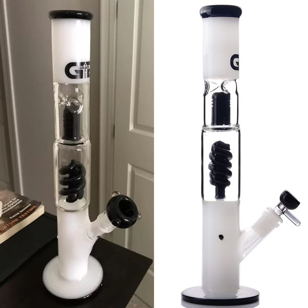 Tubo reto Bong de vidro Reciclador Dab Rig Bobina espiral Perc Cachimbo de água para fumar cachimbo de água com junta de 14 mm