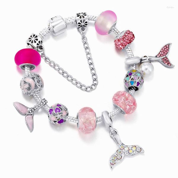 Braccialetti con ciondoli Braccialetto con ciondoli a forma di coda di pesce sognante rosa con pendenti a forma di cuore Gioielli adatti per il design del regalo di marca di moda femminile