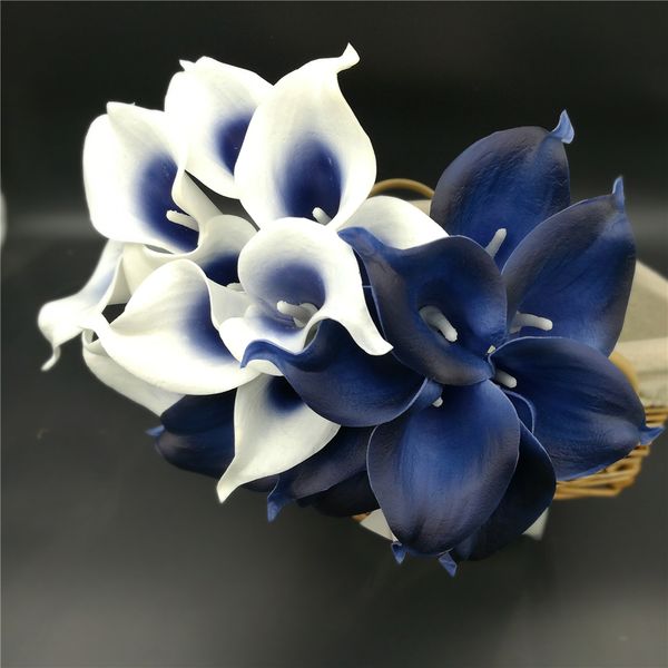 Dekorative Blumenkränze, 10 marineblaue Calla-Lilien, PU, fühlen sich echt an, Hochzeitsdekoration, Blumensträuße, Tafelaufsätze, künstliche Kunstblumen, Heimdekoration 230731