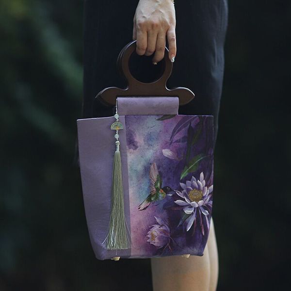 Вечерние сумки классические цветы птица мать подарочная сумка женщин с бахромой на кисточках верхняя ручка сумочка деревянная рама 230731