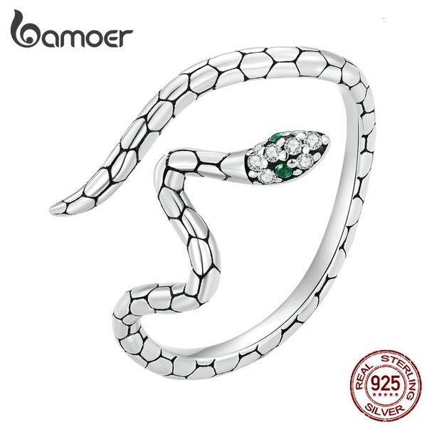 Fedi nuziali Argento 925 Zircone verde Serpente Anello di apertura Irregolare Regolabile per le donne Gioielli dal design originale BSR347 230729