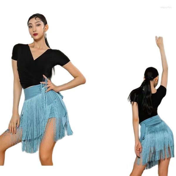 Traje de Palco Saia de Dança Latina Adulto Feminino Vestido Longo com Borlas Roupas de Dança Grande Swing Fishtail Bottoms Performance