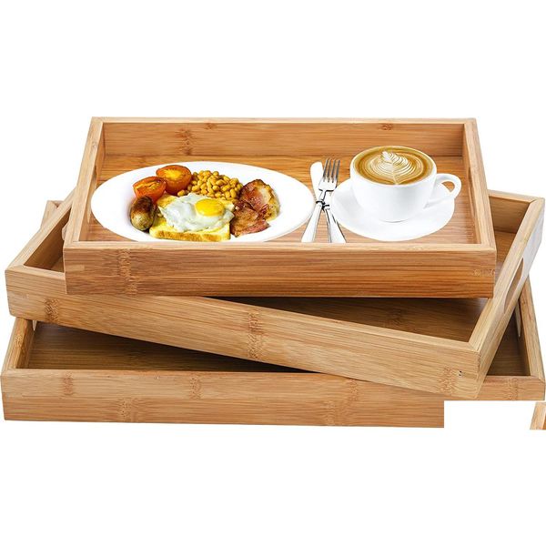 Vassoi per la colazione Vassoio in legno di bambù Pane giapponese Spuntino in legno massello Famiglia Kung Fu Set da tè Piatto per tazza d'acqua El Piatti Cucina domestica Su Dhw3A