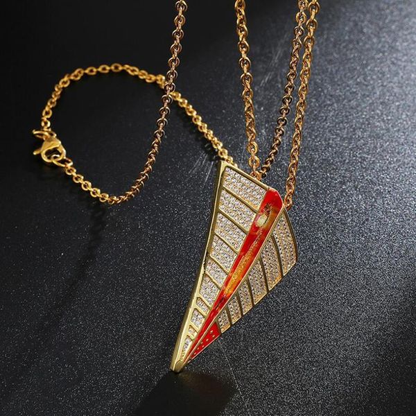 Colar de pingente de avião de papel hip hop para homens prata dourada strass corrente de colar de luxo joias da moda 311C