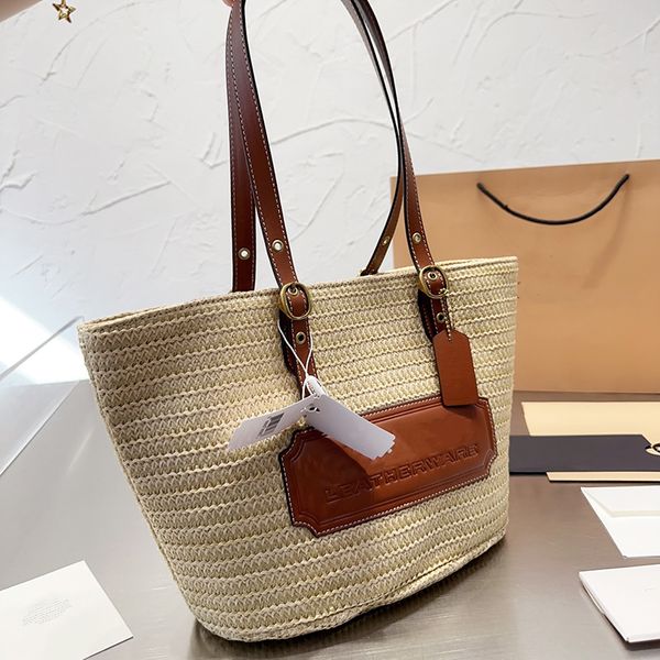 Bolsa de grife nova bolsa grande bolsa de crochê de grande capacidade bolsa de praia feminina bolsa de palha bolsa de couro real bolsa de compras carteira bolsa de alta qualidade