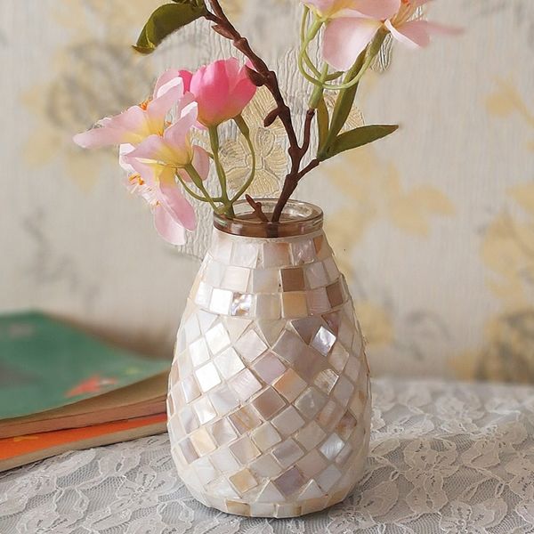 Vasen Helle Farbe Mode Nordic Frische Mosaik Glas Vase Home Office Hydrokultur Grün Dill Kleine Blumen Arrangement 230731