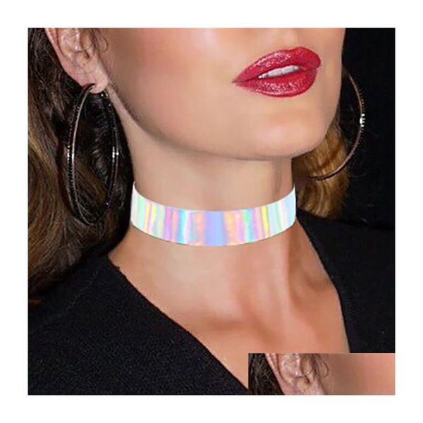 Chokers Laser Rainbow Choker Ожерелье ошейники Y Женские ожерелья шеи группы модные ювелирные сети