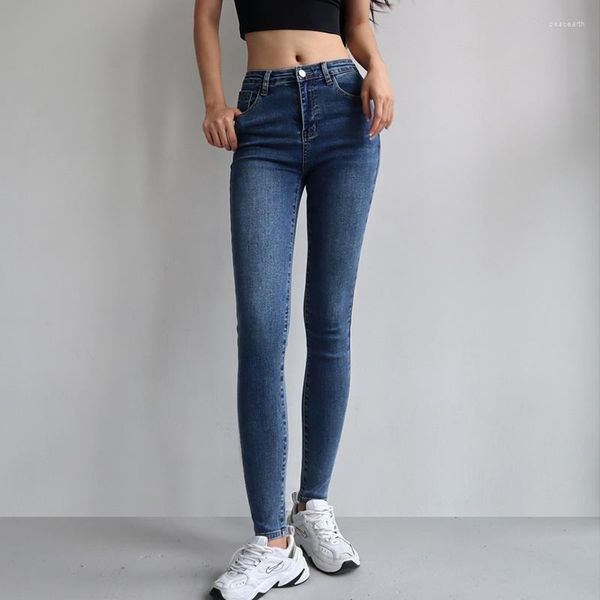 Jeans Feminino Sexy Skinny Para Mulheres Vintage Cintura Alta Botões Envolto Quadril Elástico Calças Apertadas Calças Denim Lápis Estéticas