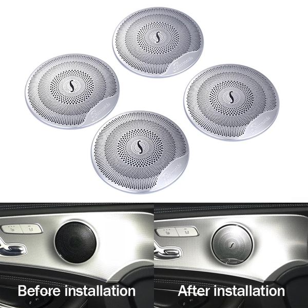 4pcs Car Audio Altoparlante Auto Porta Altoparlante Trim Copertura Per Mercedes Benz 2015-2018 Classe C W205 GLC 2016-2018 Classe E Acciaio st230W