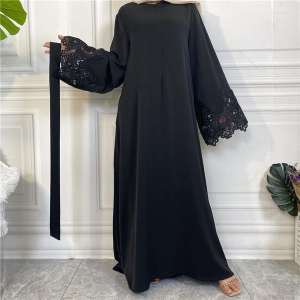 Roupa étnica Abaya Muslim Dress Dubai Turquia Hijab Plain Floral Renda Zipper Africano Vestidos Longos Para Mulheres Ramadan Eid Islâmico Modesto