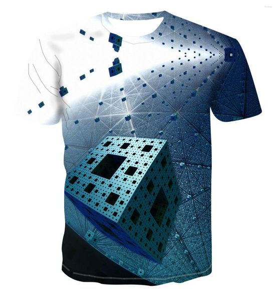 Herren-T-Shirts, Sommermode, T-Shirt, geometrisch, quadratisch, Unterhemd, Tops, einfache Farbe, kurz, 3D, cool, einzigartiger Druck