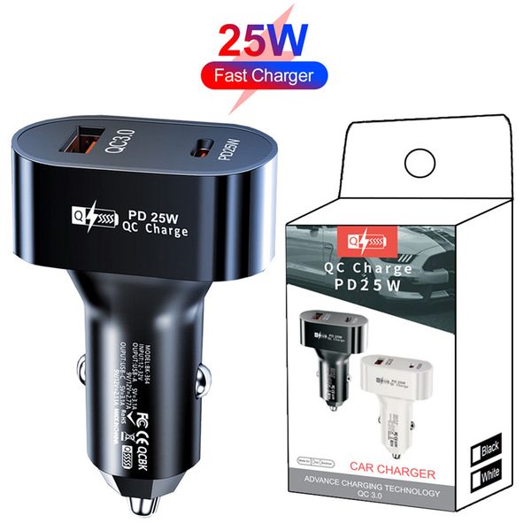 Carregador de carro USB PD Carregamento rápido tipo C 25W Carregador rápido USB 3.0 Adaptador de carro para iPhone Xiaomi 13 Pro Huawei Samsung Carregador de carro