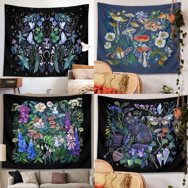 Wandteppiche, Mondmotte, Wandteppich, Wandbehang, Pilz, Wald, Blume, Mandala, Schlafzimmer, Dekor, Tagesdecke, botanischer Druck, Zuhause