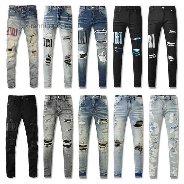 Jeans da uomo Foro Blu chiaro Grigio scuro Italia Pantaloni lunghi Streetwear Denim Skinny Slim Straight Biker Jean Alta qualità KNLO