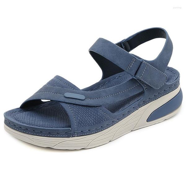 Kleidschuhe Siketu Marke Casual Sommer Neuheit Freizeit Keil Sandalen Frauen Nähgarn Einstellbare Hakenschlaufe Licht Anti-Rutsch Wasserdicht 42