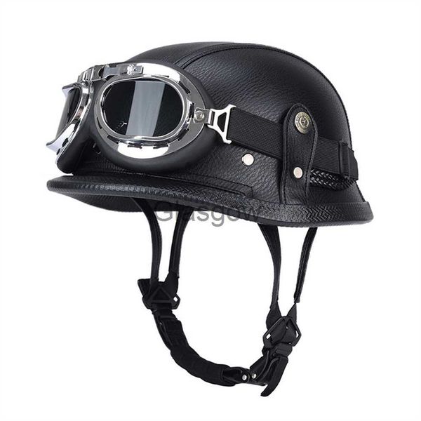 Caschi moto DOT Approvato Casco moto in pelle PU stile vintage tedesco di alta qualità della seconda guerra mondiale Chopper Casco moto aperto mezzo viso Casco Moto unisex x0731